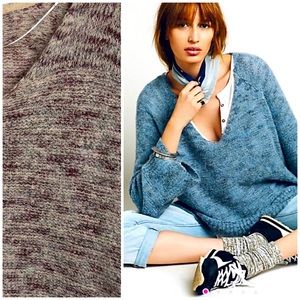 Free People Alpaca Mohair Blend Bell Sleeve V-neck Oversized Sweater Size XS